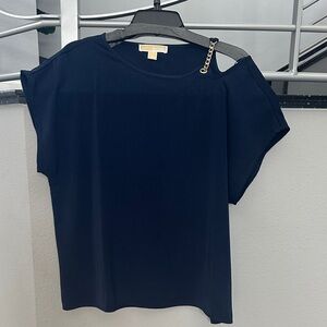 Michael Kors Navy Short Sleeve Top with Chain Detail Size L NWOT